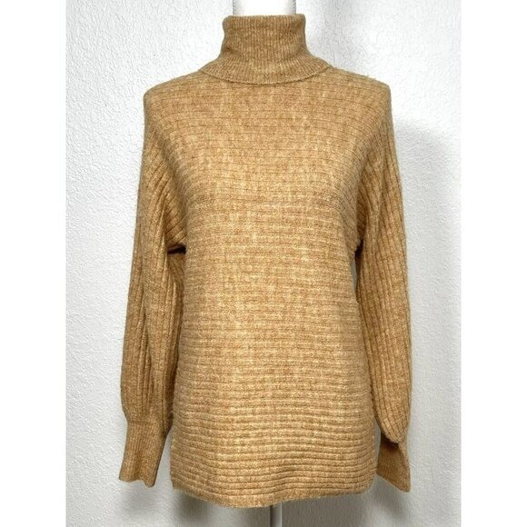 Vero Moda Sweaters - VERO MODA Womens XS Camel Horizontal Ribbed Rollneck SWEATER Bishop Sleeves NWT